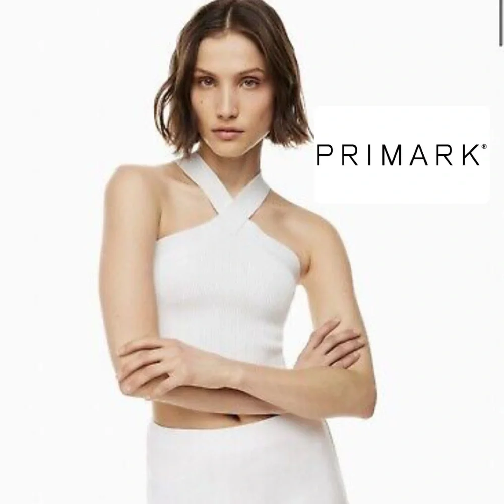 Women's-Primark Criss Cross front and mock neck back. Ribbed, Cropped, Size S. - Picture 1 of 8
